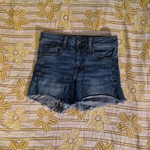 Classic Dark Blue Denim Frayed Hem Women’s Shorts